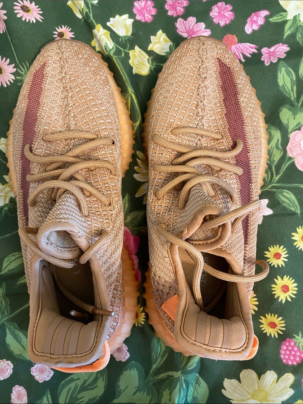 adidas Yeezy Tan Knit Sneakers with Orange Detail